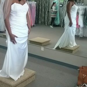 Strapless white wedding dress